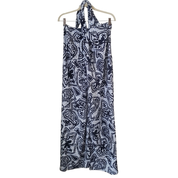 Vintage 70s HUKILAU FASHIONS Hawaiian Floral Tiki Sarong Wrap Dress Blue/Black - Picture 7 of 12